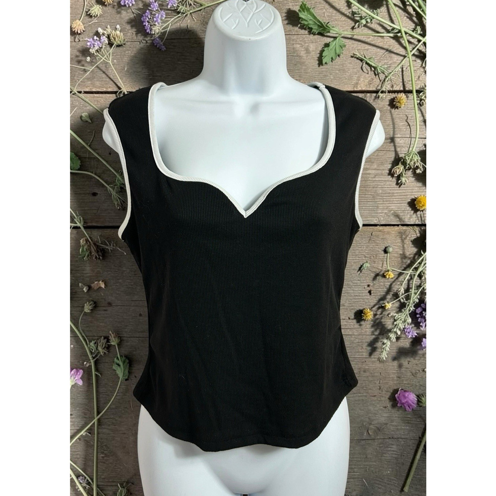 Shein Black Ribbed Cropped Sleeveless Top Sz L Sweetheart Neckline Blouse